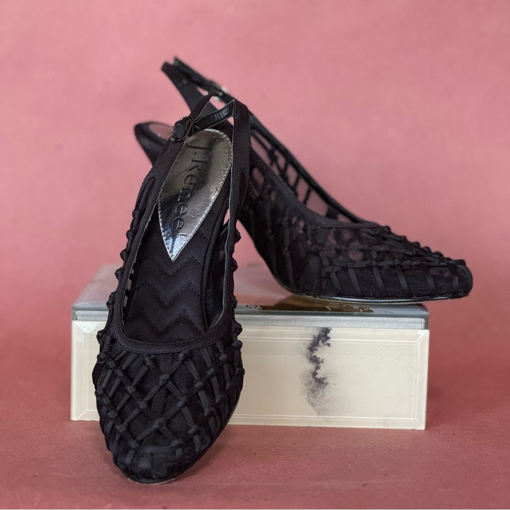Elegant Black Textured Heels with Intricate Weaving